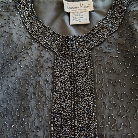 Laurence Kazar Black Beaded Cocktail Jacket VIntage Silk M - Picture 12 of 14